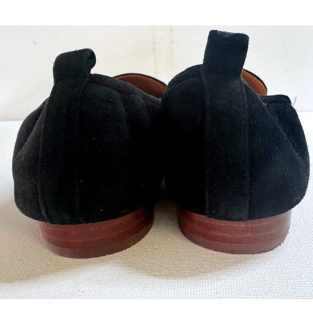 Tory Burch Suede Logo Loafers Black Square Toe Flats Womens Size 6